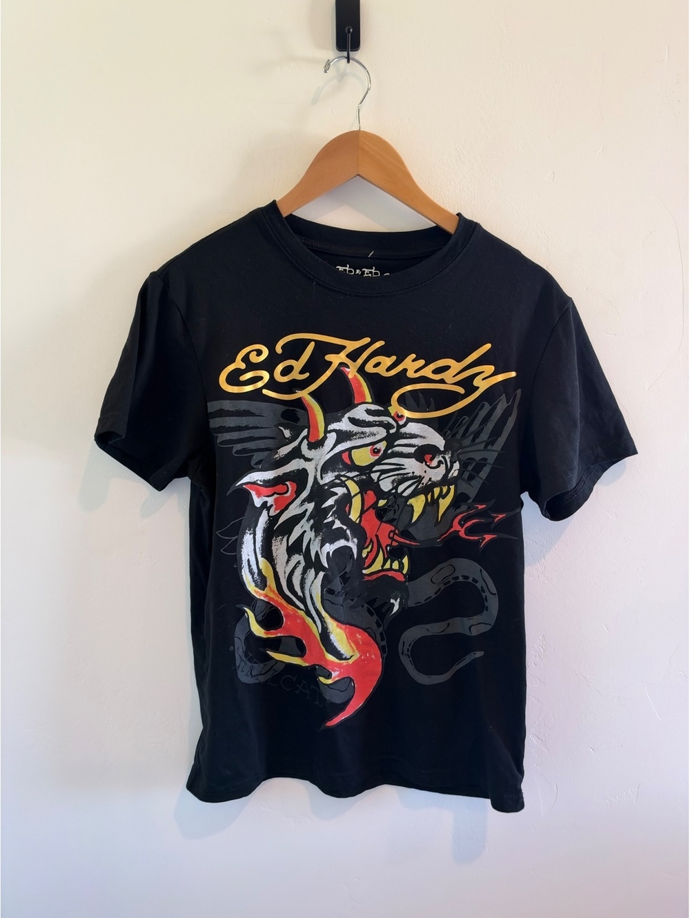 Ed Hardy Black Dragon Graphic T-Shirt Women’s Small Y2K Tattoo Streetwear